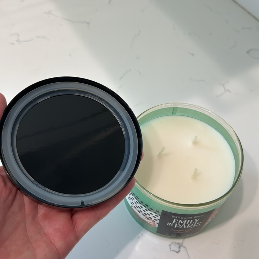 BATH & BODY WORKS 3 WICK CANDLE W/LID in the NEW-EMILY IN PARIS "MACARON CLOUD" - Picture 7 of 8